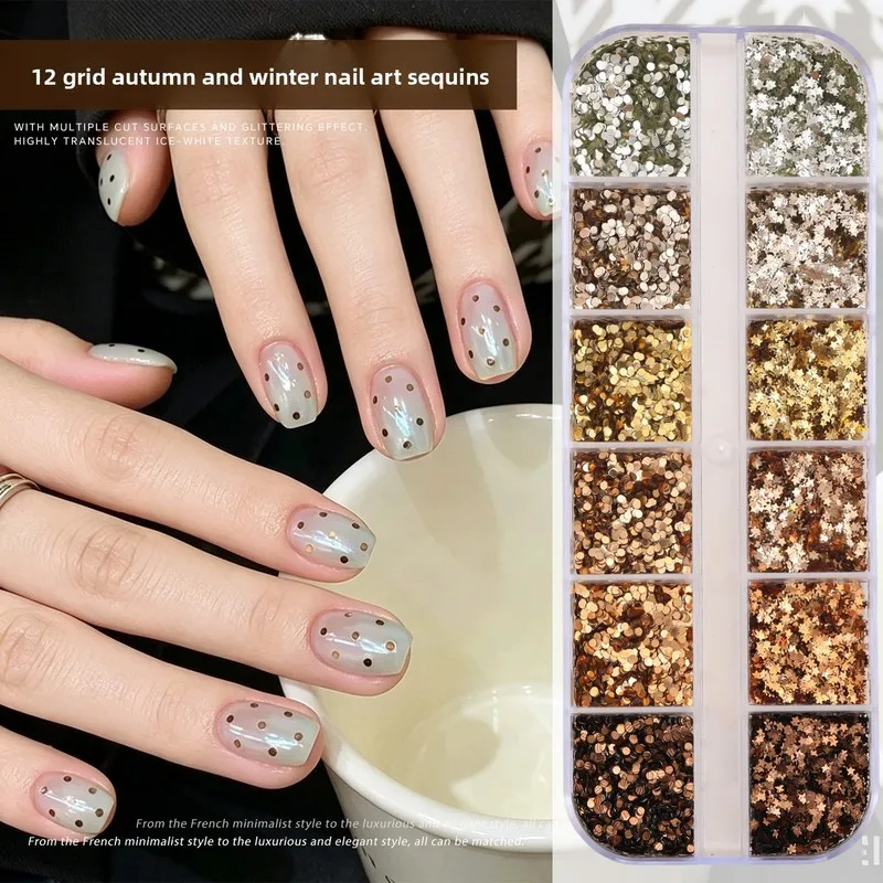LYLE 12 Grid Autumn Winter Polka Dot Star Sequins Nail Charms Popular Mini Pentagram Sequin Nail Art Decorations