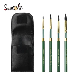 SeamiArt 4pcs/Set Verdant Hill Travel Pen Portable Divisible Short Green Handle Brush For Watercolor Nail Art Supplies