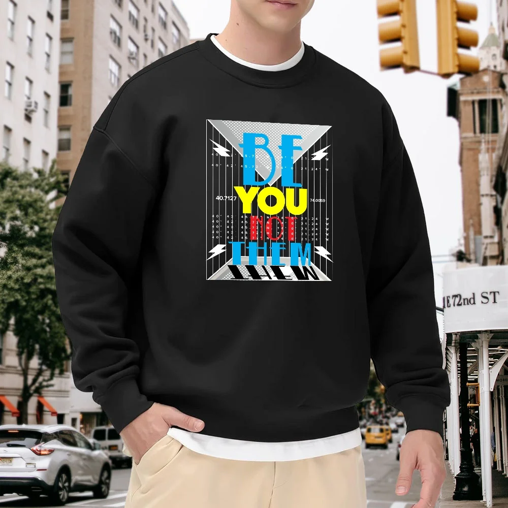 

Men's Black Crew Neck Pullover Sweatshirt, Trendy Letter Print, Loose Fit, Street Casual Style Top, Versatile and Comfortable for Everyday Wear, Unique Pattern Design