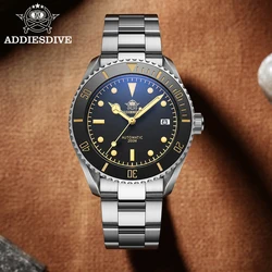 ADDIESDIVE Luxury Men's Automatic Watch Retro Leather Strap Sapphire Glass C3 Super Luminous With Date 200m Diving Wristwatch