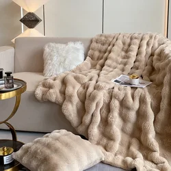 luxury faux fur Blanket double-sided fluffy bubble Fleece bed Plaid sofa blankets plush sofa cover bedspreads for double bed