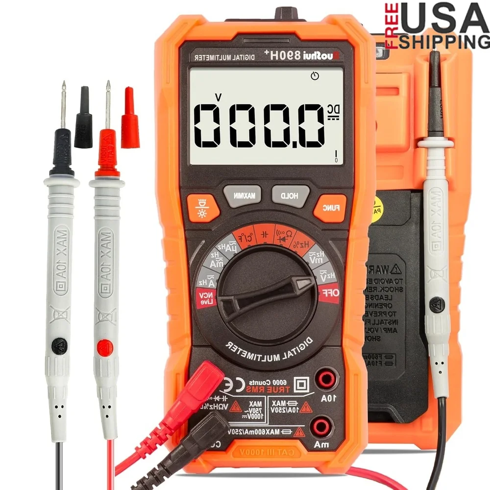 

Digital Multimeter Volt Meter 1000V True RMS Voltage Tester Auto Ranging 6000 Counts NCV Ohm Amp Current