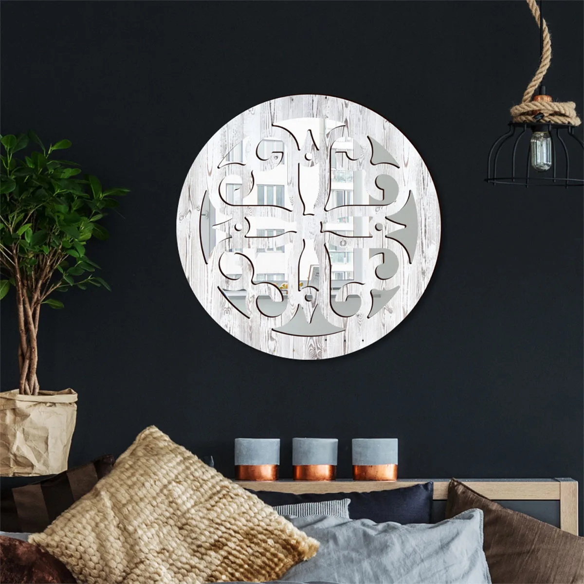 

Living Room Window Wall Mirror, Decorative Mirror for Bathroom, Bedroom, Entryway, Wooden Rustic Courtyard Farm Home Decoration