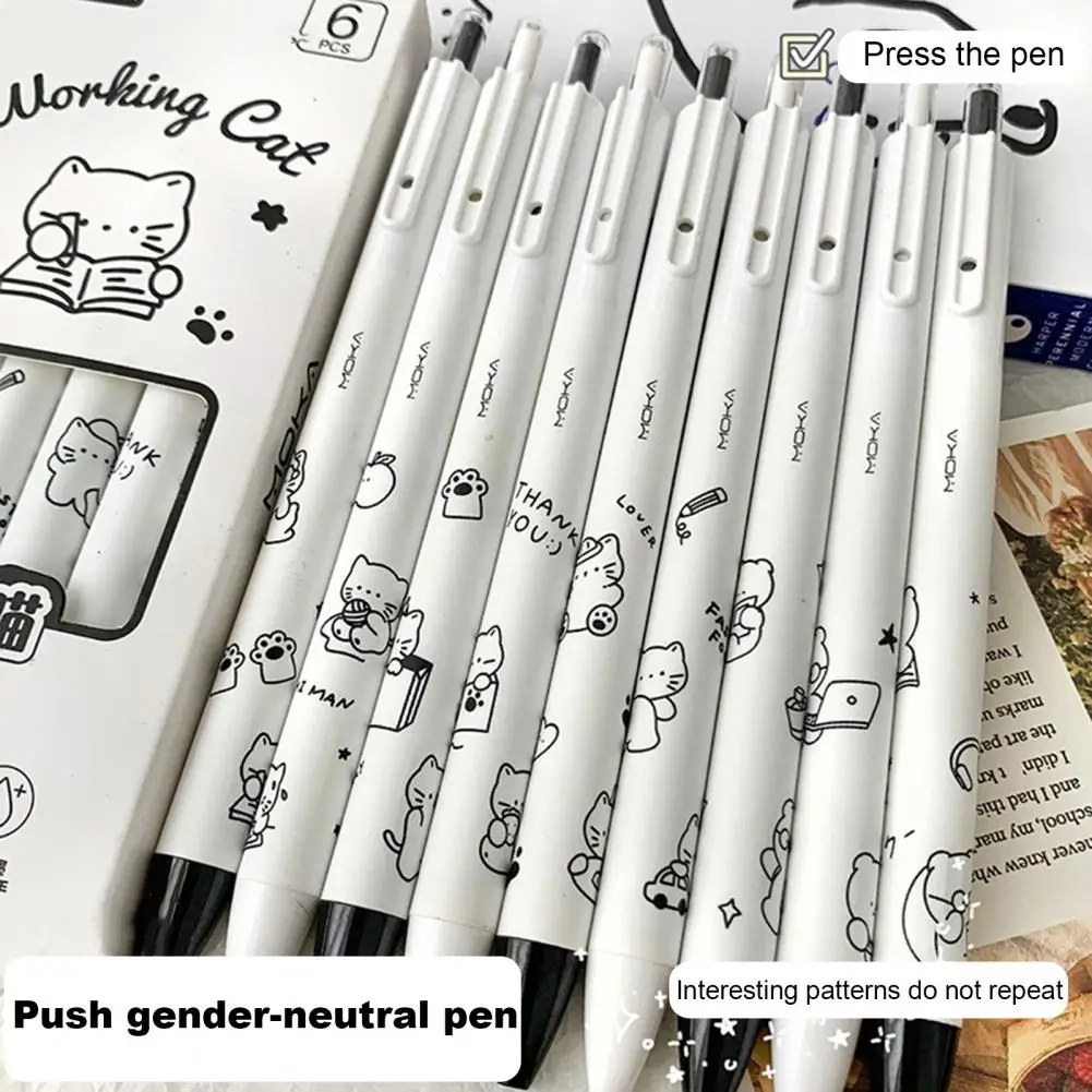 Student Pen 6pcs Comfortable Grip Gel Pens for Smooth Writing Cute Stationery Pen Set for Home School Office Use Fast-drying Gel