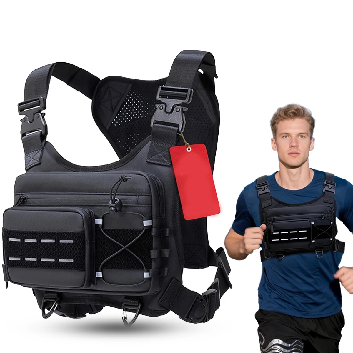 

New Outdoor Tactical Chest Pack for Men Comfortable Breathable Oxford Chest Bag for Cycling Travel Running Adjustable Vest Bag