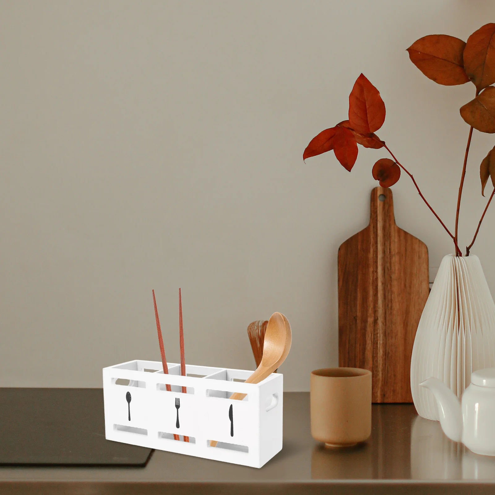 

Wooden Flatware Organizer 3-Compartment Kitchen Utensil Holder Rectangular Cutlery Storage Box Fork Spoon Knife Holder