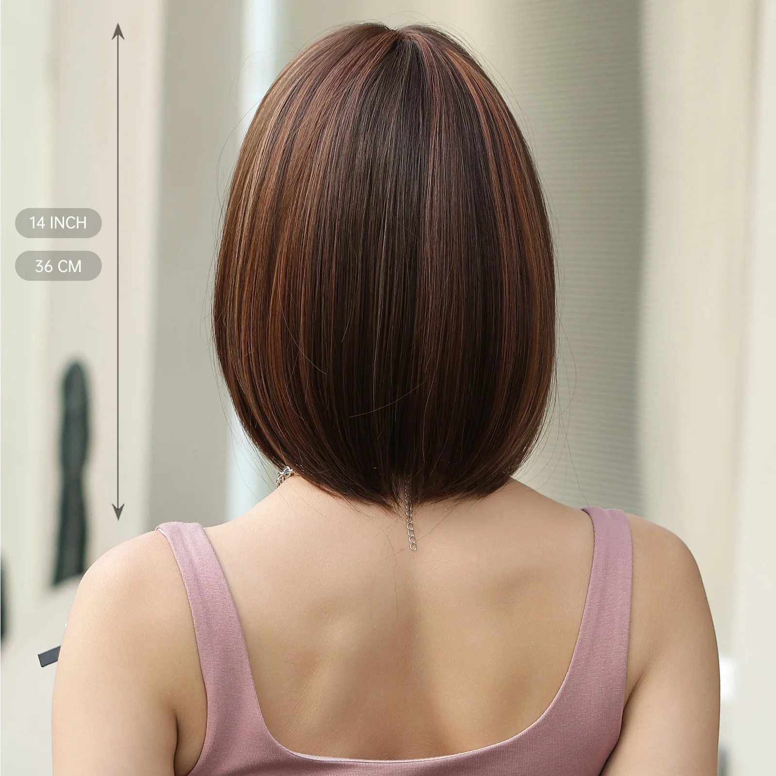 Straight Bob Synthetic Wigs Chocolate Brown Bob Wigs with Bangs Dark Brown Hair for White Black Women Daily Use Heat Resistant