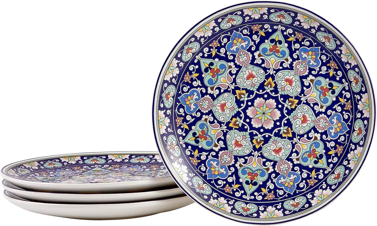 Juego de 4 platos para ensalada con caleidoscopio Mandala, platos de postre de cerámica de 8,75 pulgadas para ensalada, aperitivos, platos laterales, microondas y Di