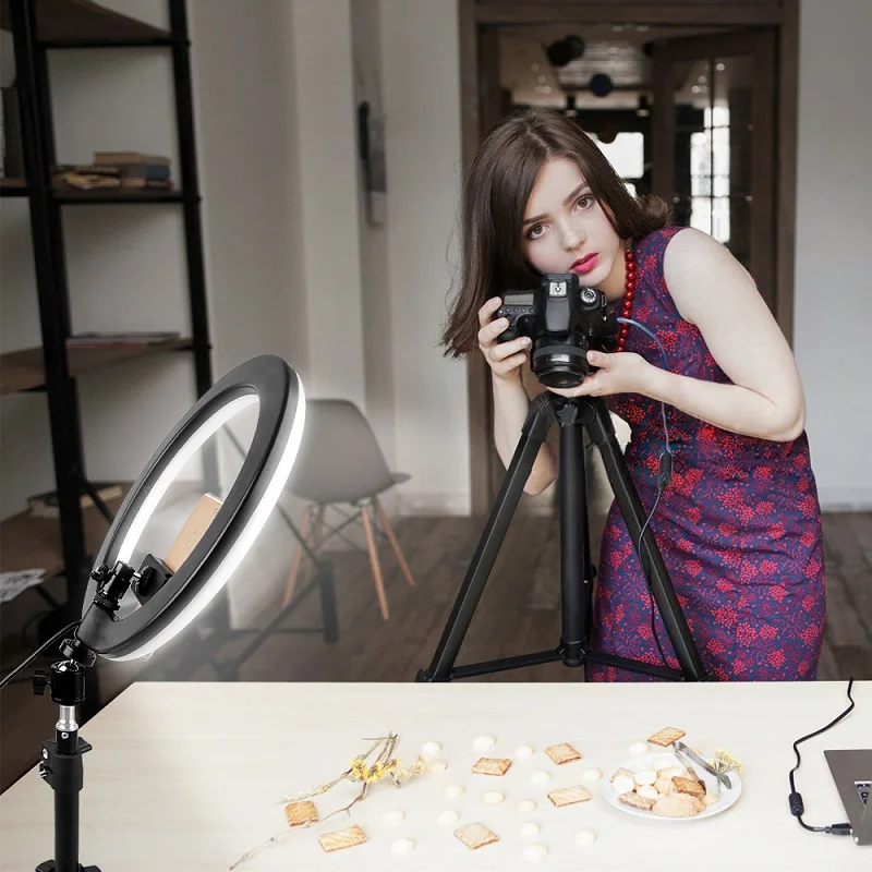 TRAVOR 12 بوصة USB مصباح مصمم على شكل حلقة عكس الضوء فيديو مصباح مع 45 سنتيمتر ترايبود ل استوديو التصوير يوتيوب ماكياج الإضاءة Ringlight