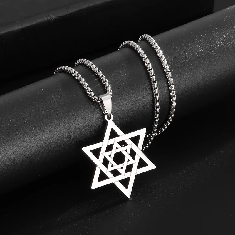 Classic Fashion Creative Hollow Men's and Women's Pendants Couples Double Six-Pointed Star Pendant Necklace Daily Accessories