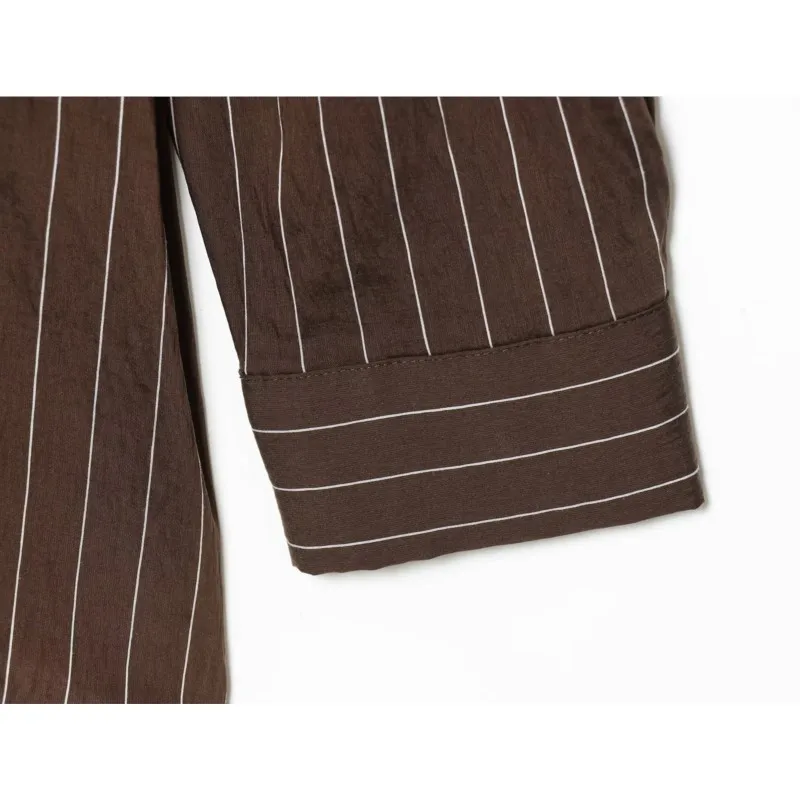 Camisa a rayas con hebillas para mujer, Tops sencillos con botones y cuello de solapa informal, camisas y blusas elegantes para mujer de primavera