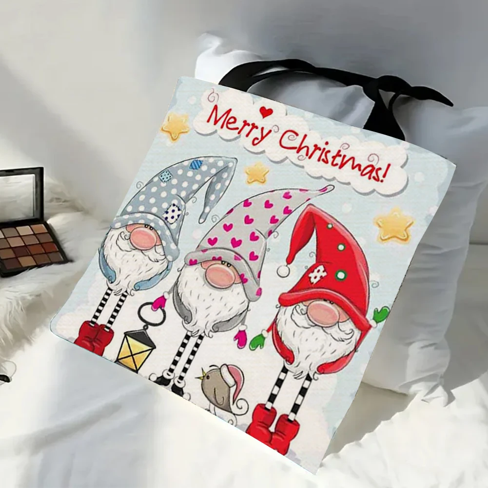 4 ชิ้นคริสต์มาสกระเป๋าผ้าลินินความจุขนาดใหญ่