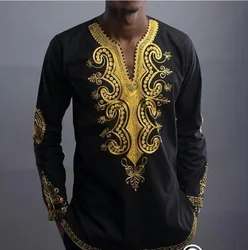 African Dashiki Print Men's Turn-down Collar Button Shirts Casual Short/long Sleeve Tops Hip Hop Ethnic Style Streetwear Clothes