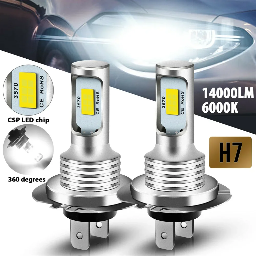 2Pcs H7 H4 Led Car Fog Light Bulbs H1 H8 H9 H11 9005 9006 Super Bright CSP LED Headlight DRL Lamp Kit High Low Beam 6000K 12V