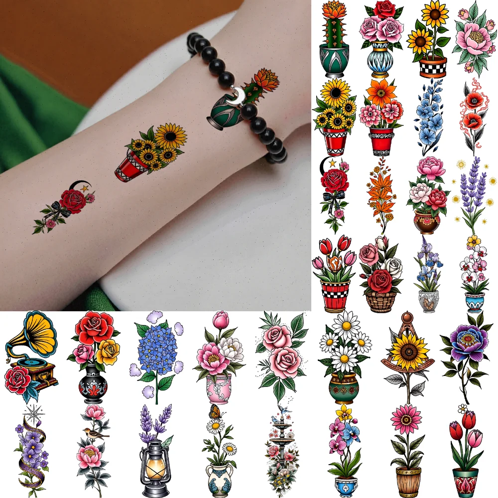 

63pcs Temporary Tattoo Floral Patterns Waterproof Long-lasting Body Stickers Botanical Designs Temporary Tattoo Stickers For