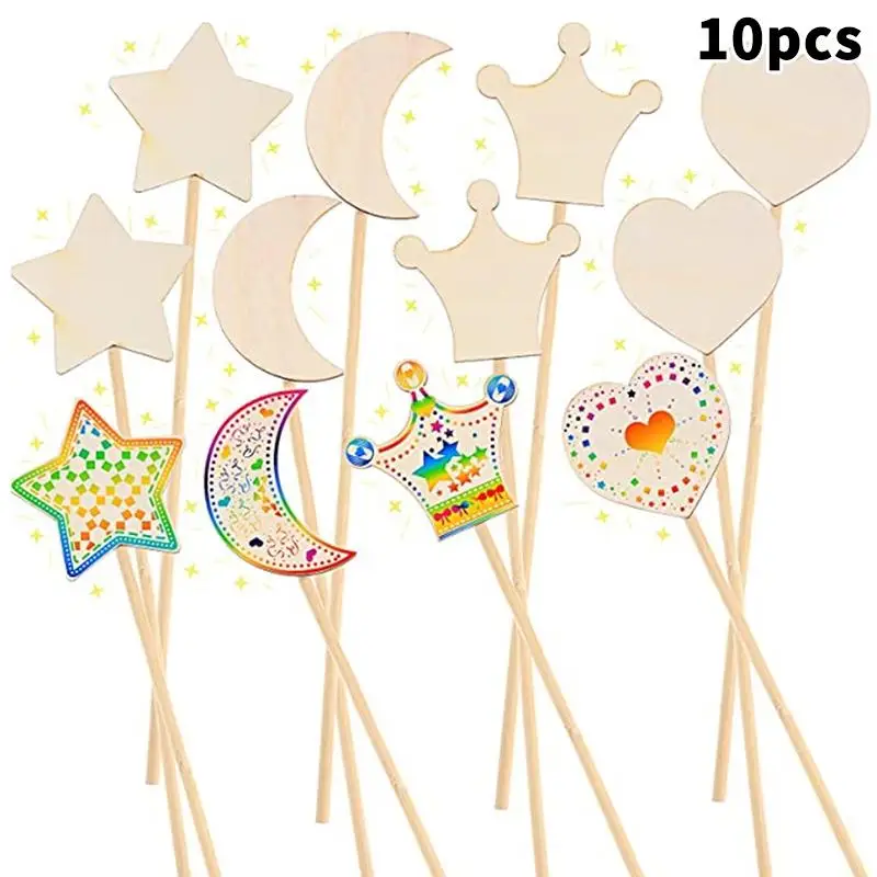 10Pcs/pack Unfinished Wood Princess Fairy Wand DIY Fun Party Supplies For Birthday Parties Gift Craft Activity