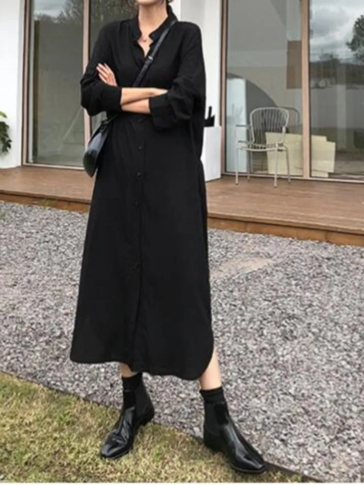 Spring Shirts Dress Women Korean Style Loose Long Sleeve Fashion Ladies Shirts Dresses Casual Woman Long Dress