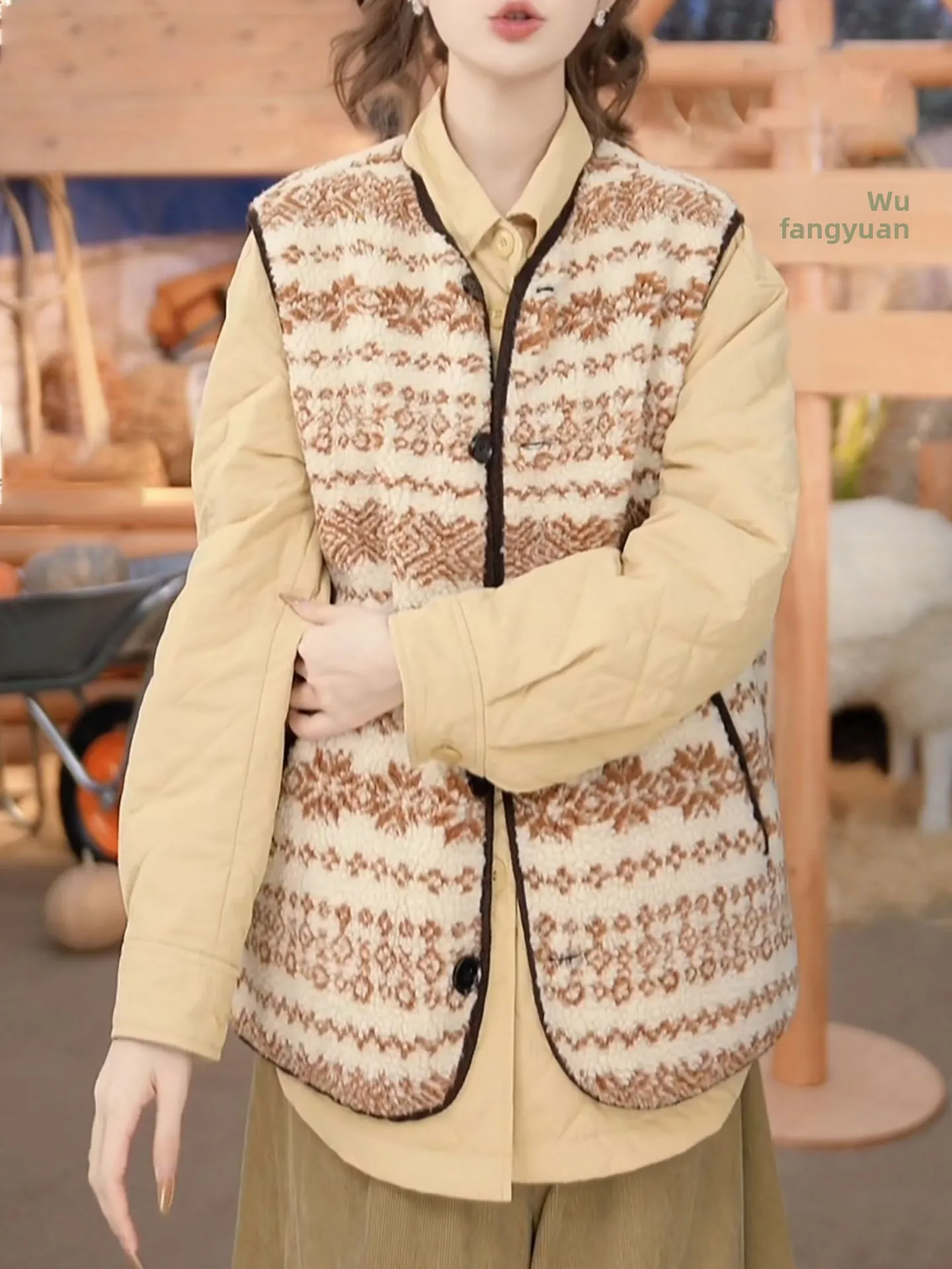 

Korean Sle Women's Svel Vest 2025 Autumn Winter Vintage Geometric Print Jaet plus Size Outerwear Casual V-Ne Coat