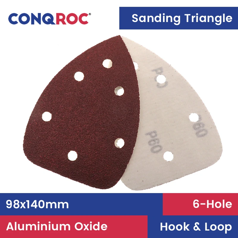 98x140mm 6-Hole Triangle Sanding Sheets Aluminum Oxide Sanding Pads Hook and Loop Sanding Papers 100-Piece Grit P40~1000