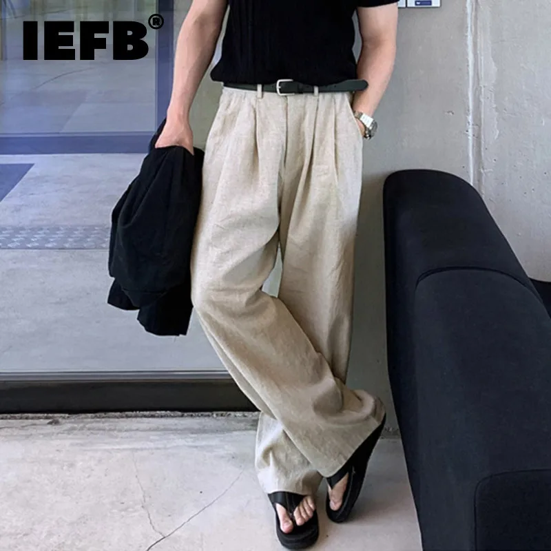 IEFB Korean Style Men\'s Casual Pants Pockets Soild Color Straight Wide Leg Male Loose Trousers New Autumn Simple 2024 9C7066