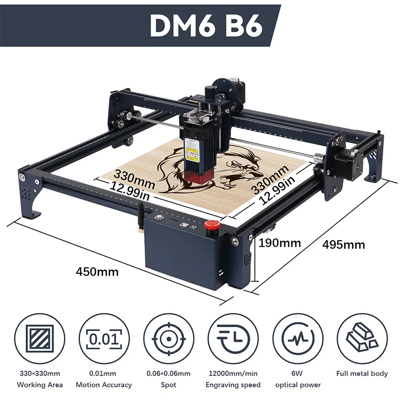 Grabador láser CNC de 6W/12W para teléfono y WiFi USB/aplicación/mesa en línea Woodwoker Metal vidrio acrílico láser corte máquina de grabado