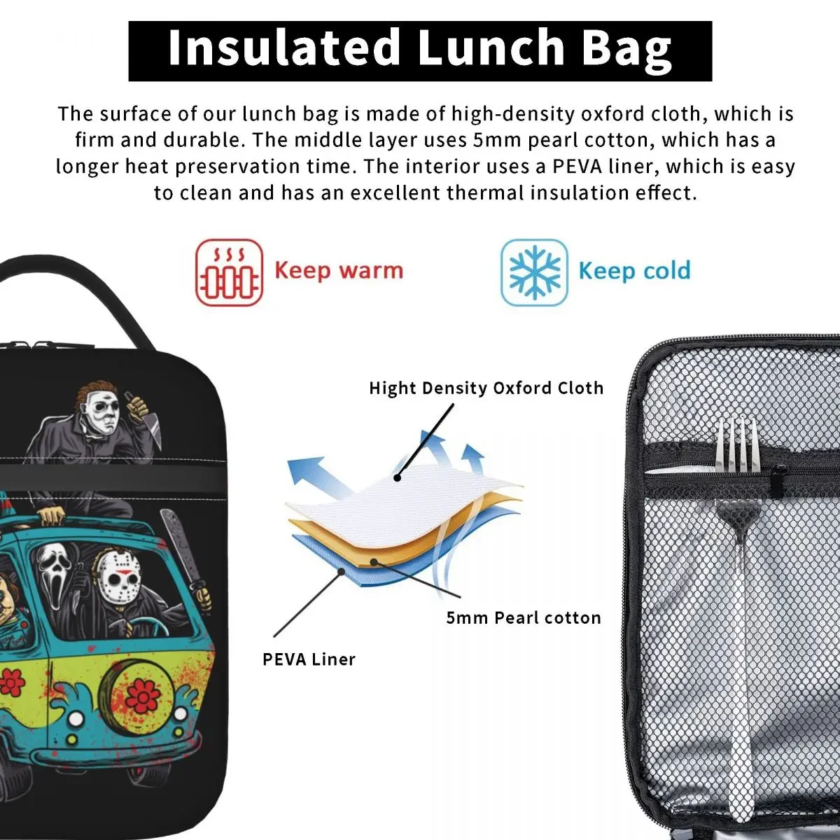 Massacre Machine Horror Chucky Thermal Insulated Lunch Bag Jason Voorhees Michael Myers Lunch Container Cooler Thermal Lunch Box