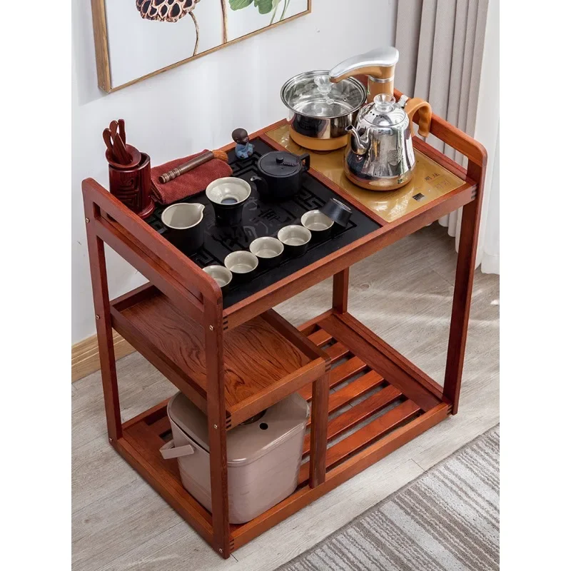

Chinese mobile tea cart household solid wood simple
