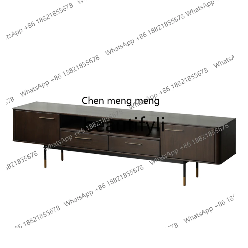 

Medieval industrial style expression TV cabinet imported boxwood solid wood metal feet retro Italian audio-visual cabinet