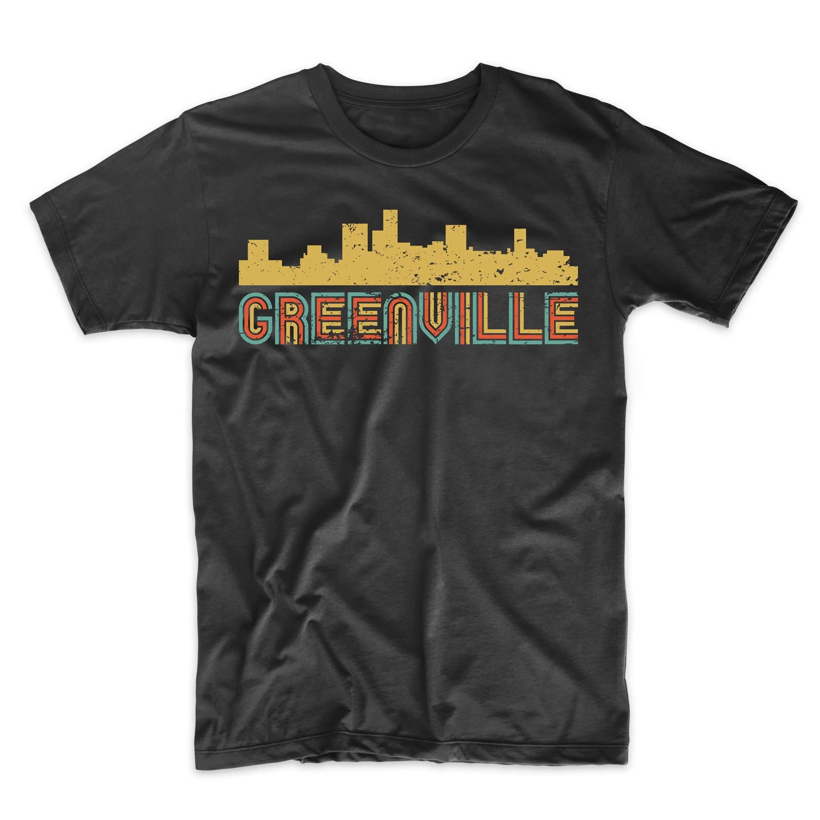 Men'S Greenville T Shirt Retro Vintage Style South Carolina Skyline