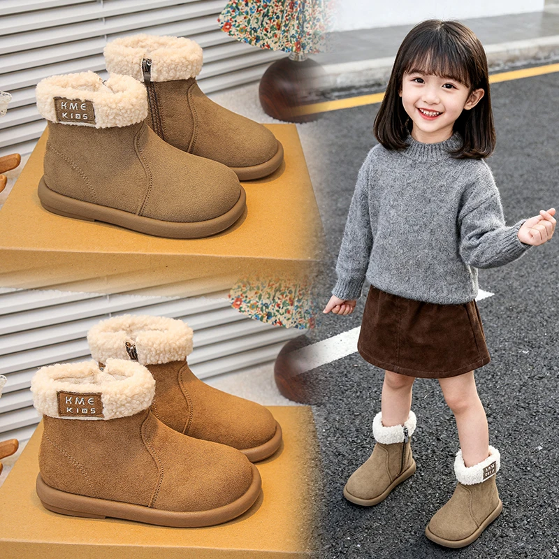 

Children Winter Snow Boots 2025 Furry Cotton Boots Girl Warm Outdoor Kids Fashion Plush Non-slip High-quality Ankle Boots
