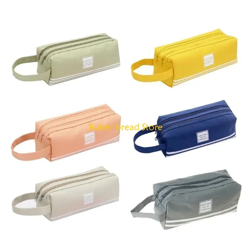 W89c bolsa lápis capacidade, bolsa lona camada dupla, bolsa armazenamento cosméticos para viagem, para