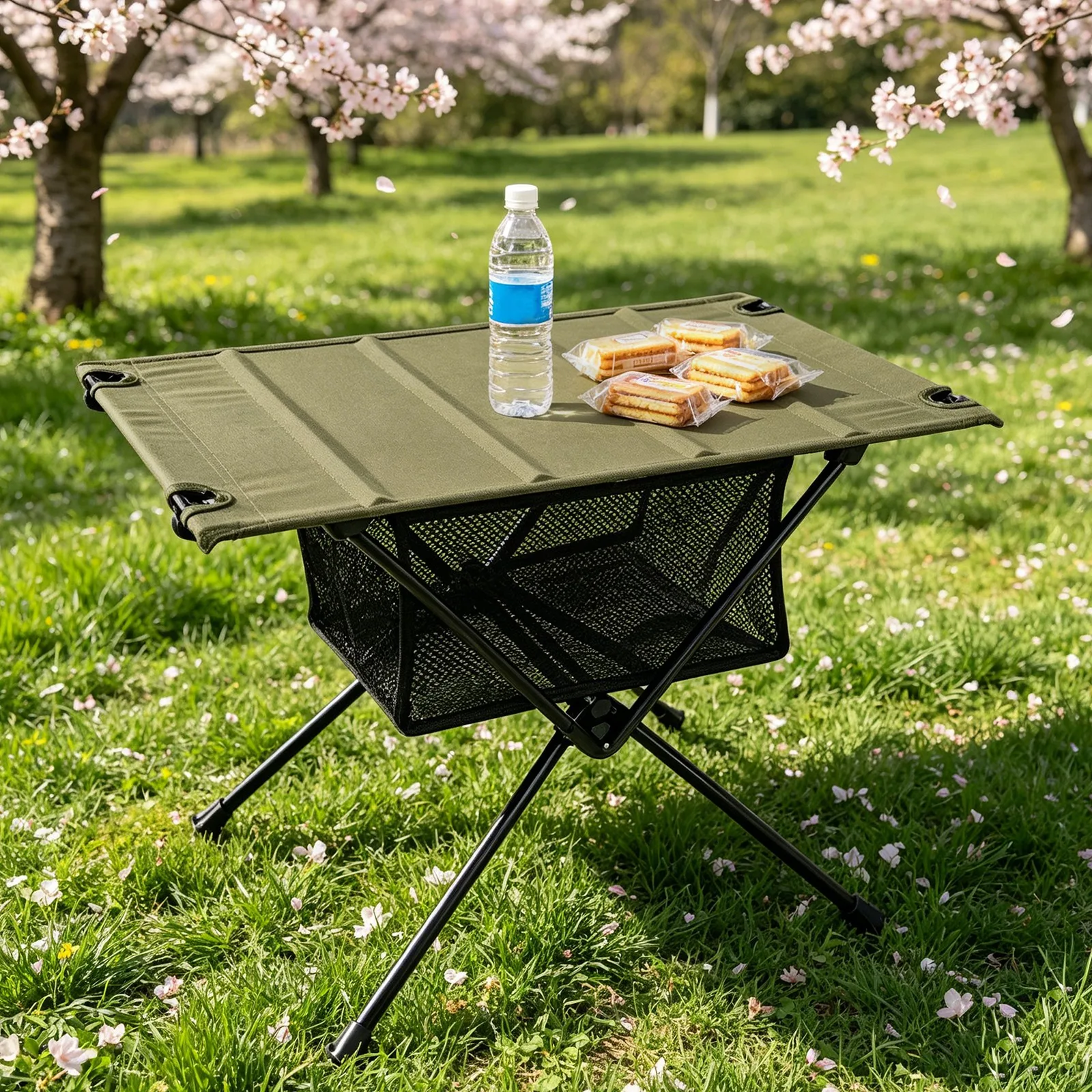 Portable Foldable Camping Table with Storage Net Bag, Black Lightweight Outdoor Desk for Hiking Backpacking Picnic Beach Travel
