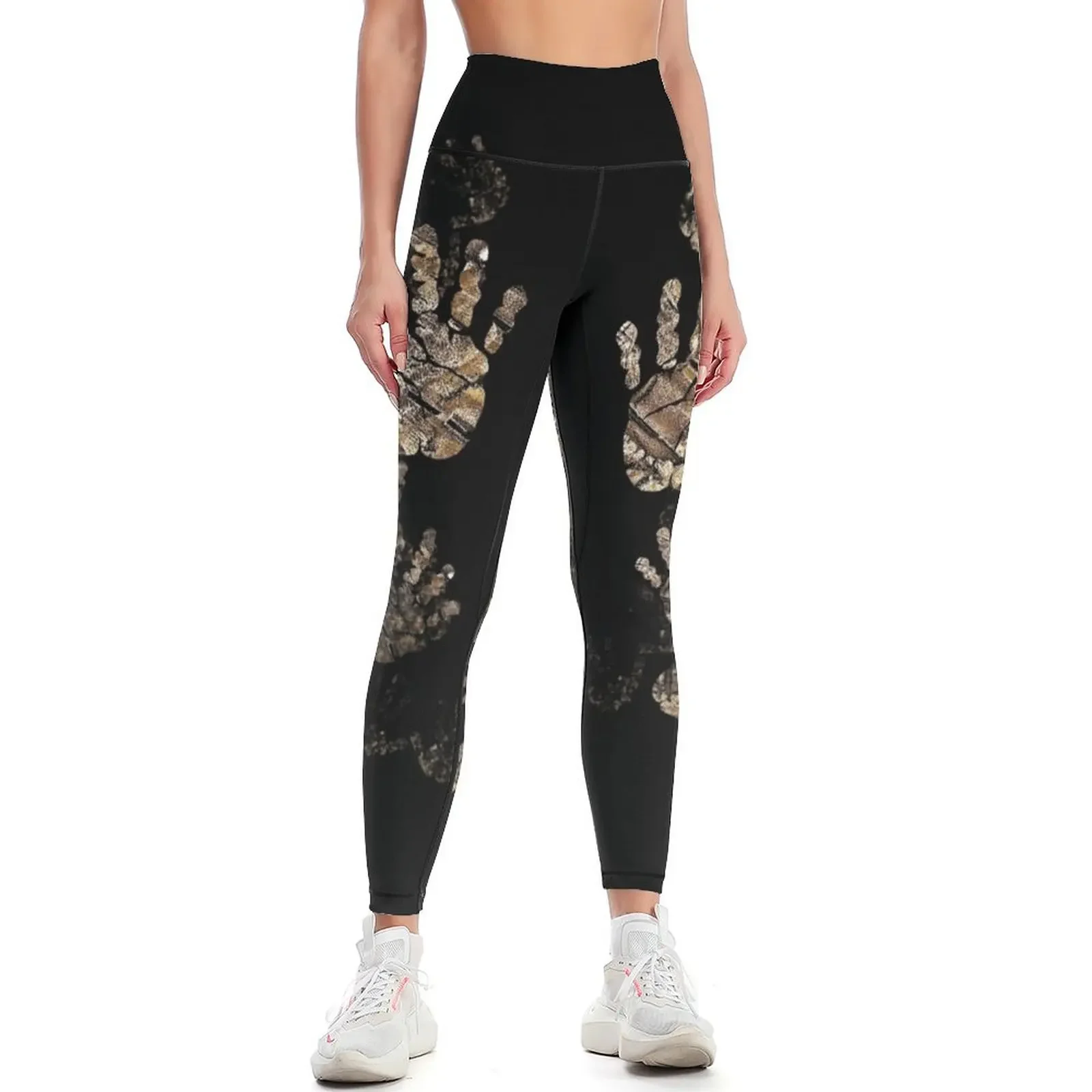 Baby handprints abstract pattern black golden Leggings legging pants raises butt legging gym gym wear Womens Leggings