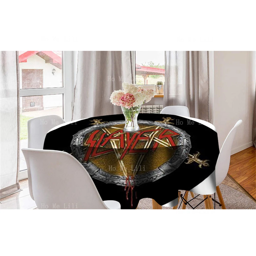 Super Killer Rock Band Cats Worship The Lord Of Darkness Every Time They Clean Themselves Round Tablecloth Decorated The Kitchen