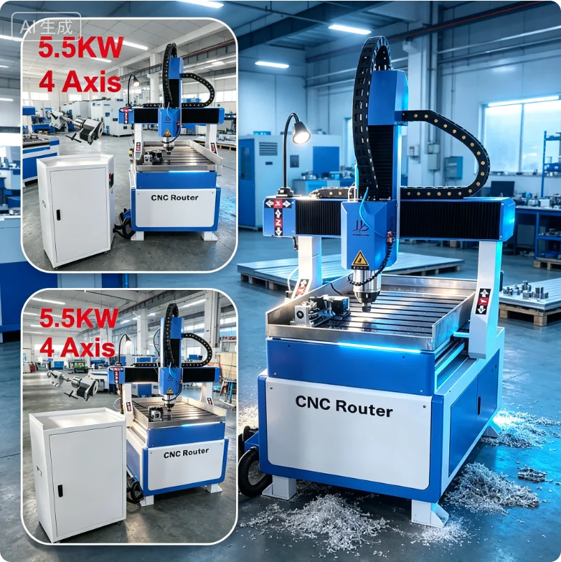 Vertical Engraving Carving Machine 6090 2.2/3.7/5.5KW 3/4 Axis With Water Tray 300mm Feed Clearance High Precision Wood Engraver