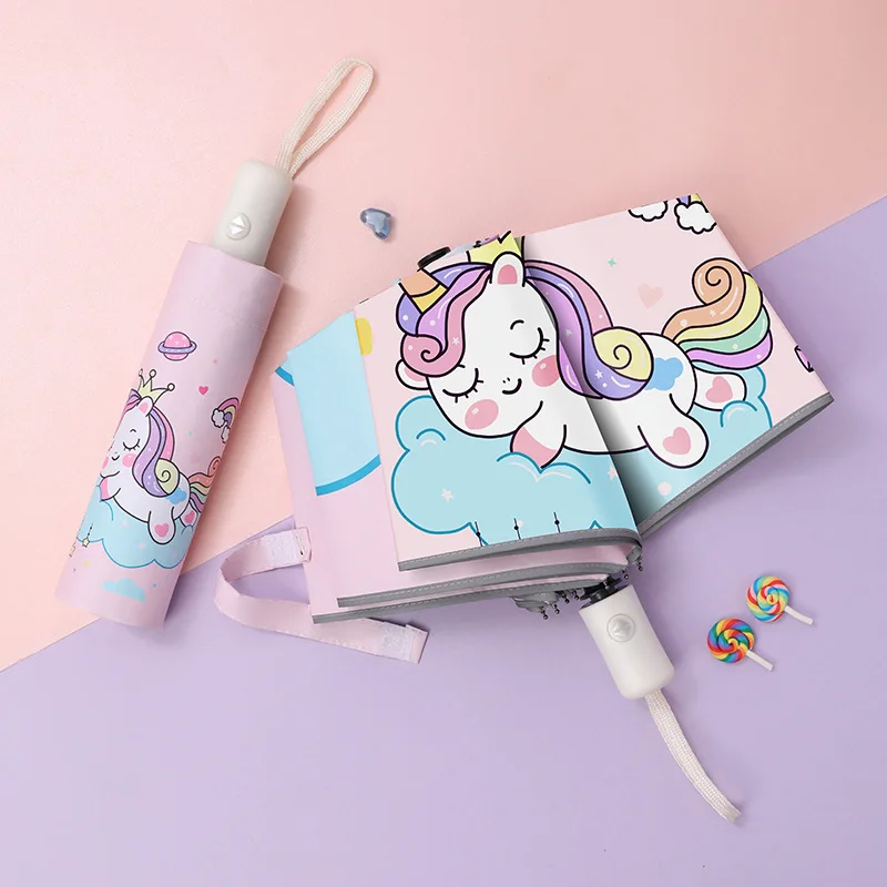 

Automatic Umbrella with cute unicorn design,anti-rebound,reflective stripe design,Portable folding umbrella,Unicorn design,gift