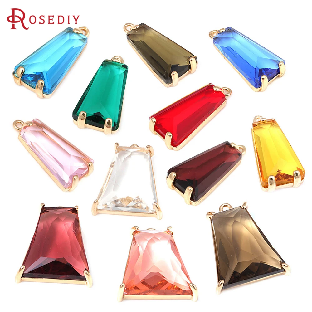 4PCS 18K Gold Color Brass and Glass Ladder Shape Charms Pendants Diy Jewelry Making Necklace Earrings Accessories for Women