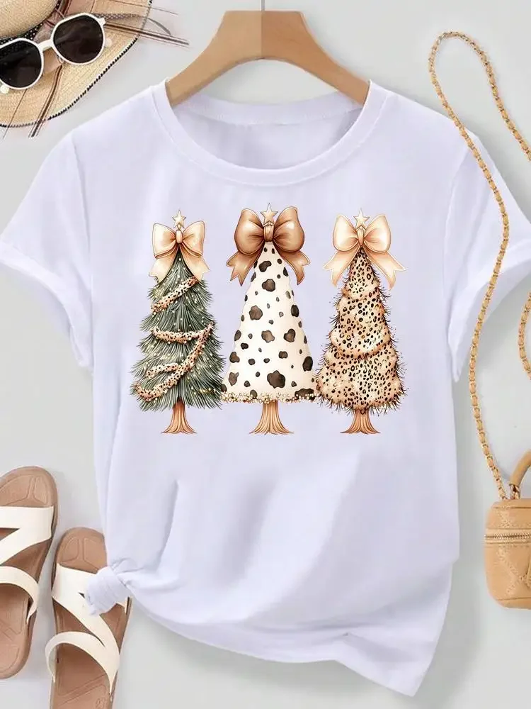 2025 Frohe Weihnachten Schleife Trend 90er Jahre Kleidung Top T-Shirts Urlaub bedruckt Mode Neujahr Frauen T-Shirts Kleidung Grafik T-Shirts