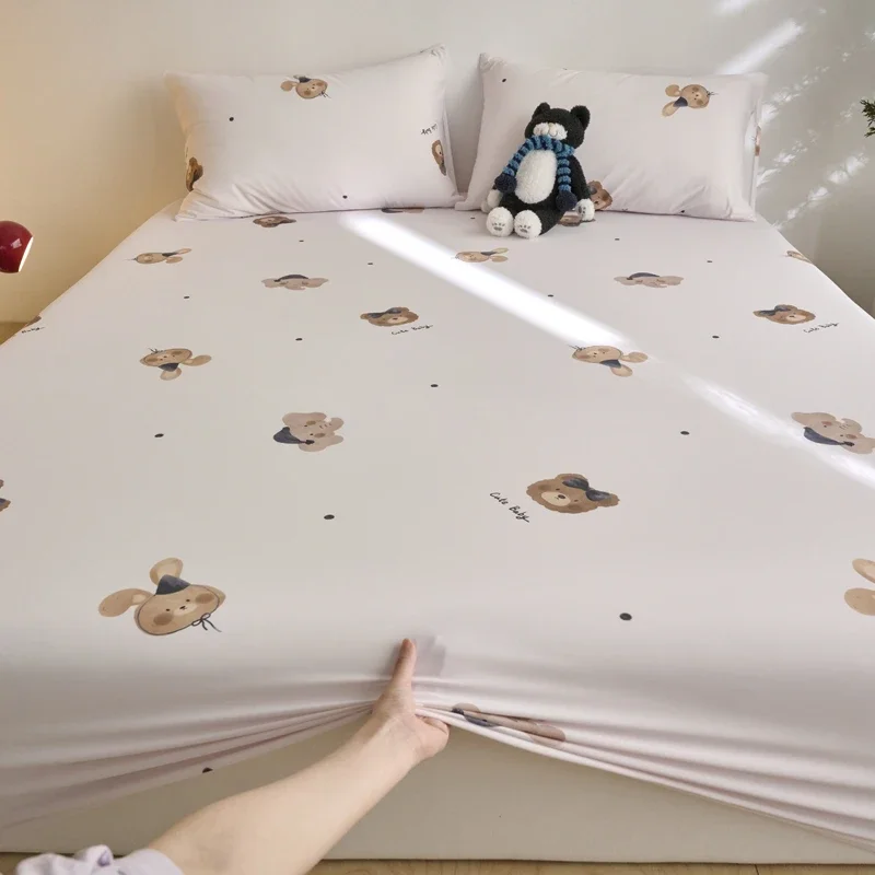 Ice Silk Bed Sheet Set Summer Breathable Cooling Fitted Sheet Pillowcase Cool Feel Single Double Mattress Cover,Can Custom Sizes