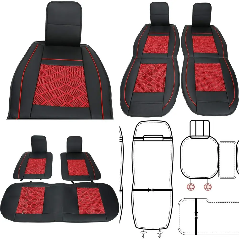 

Универсальный чехол на автомобильное сиденье из искусственной кожи, полный комплект с подушками, 5-местный чехол на сиденье внедорожника спереди и сзади (черная/красная сетка)