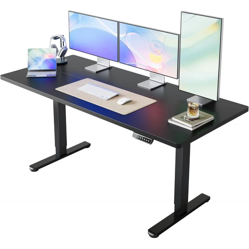 

63 x 28 inch adjustable sit-stand desk in black.