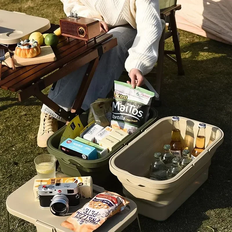 Outdoor Picnic Basket with Table Board, Foldable, Multifunctional, Large Capacity, Storage Supplies