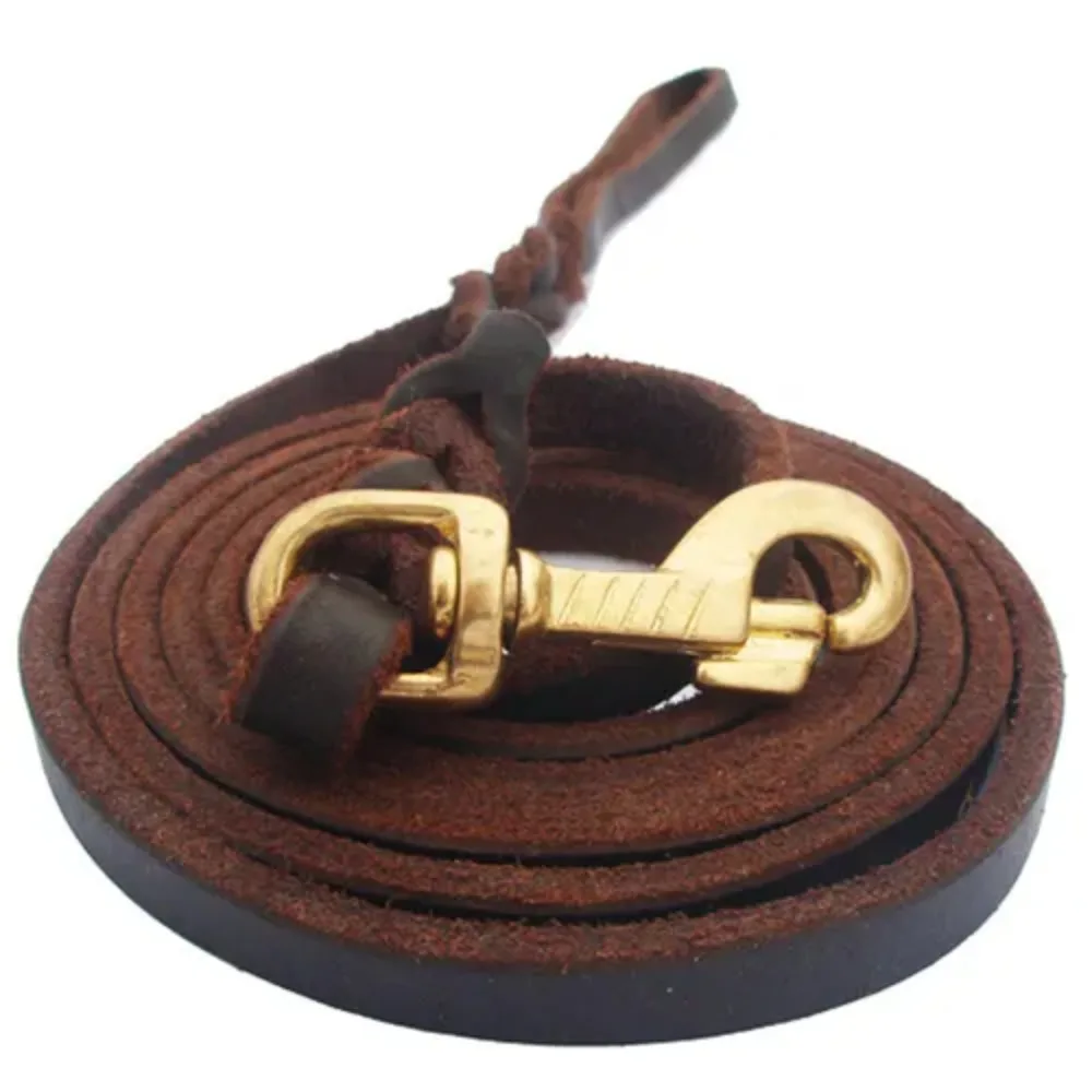 With Copper Hook Leather Braided Dog Leash Pet Products Long Soft Dog Traction Rope Durable Brown Medium Large Pet