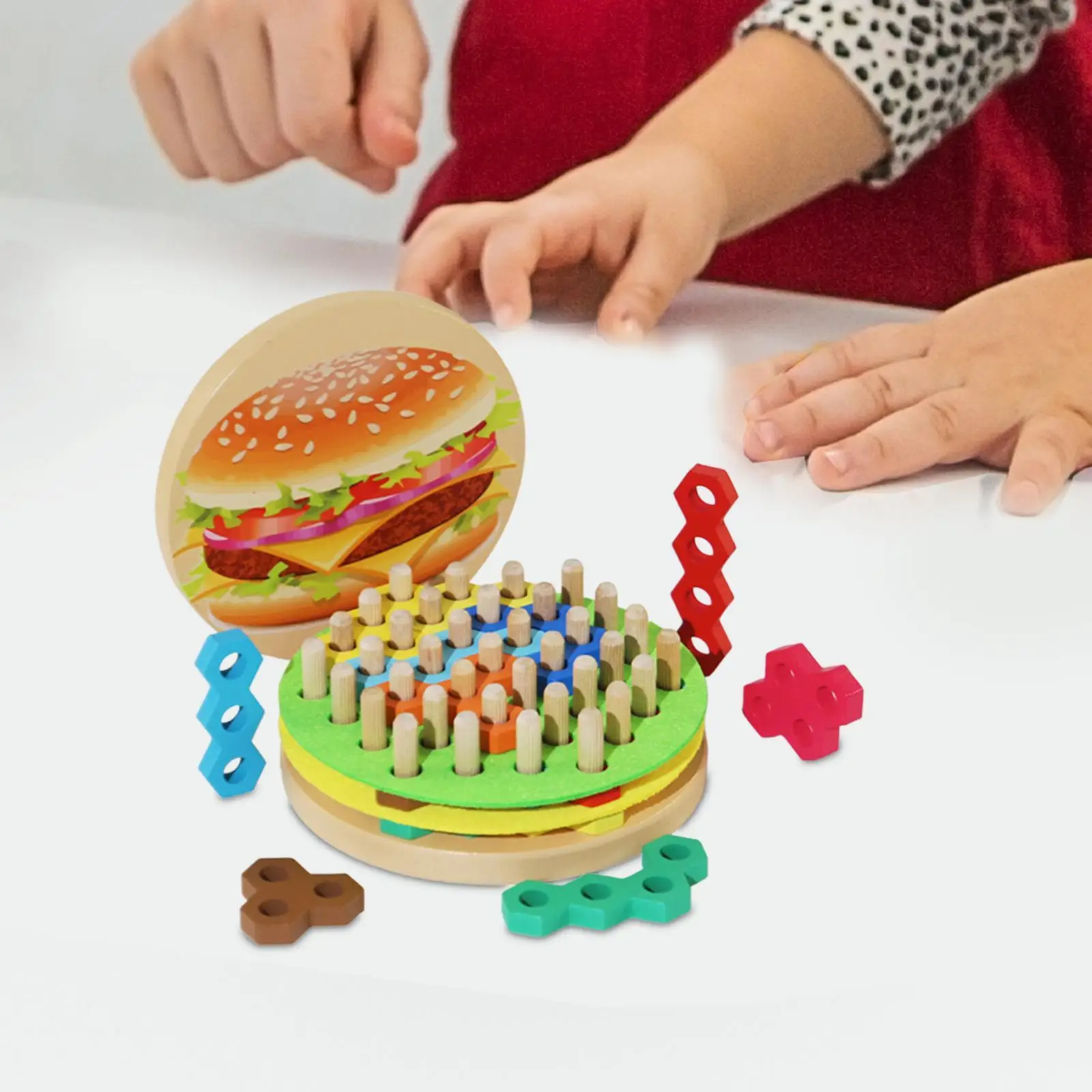 Children Wooden Puzzle Toy Burger Stacking Game for Ages 3 4 5 Year Old Kids