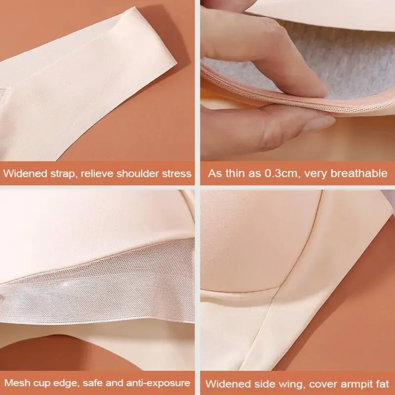 Veimia summer Ice Silk Seamless Bra Women\'s Nonmarking adjustable Push up Bra anti-sagging Ultrathin Sports Vest Style Underwear