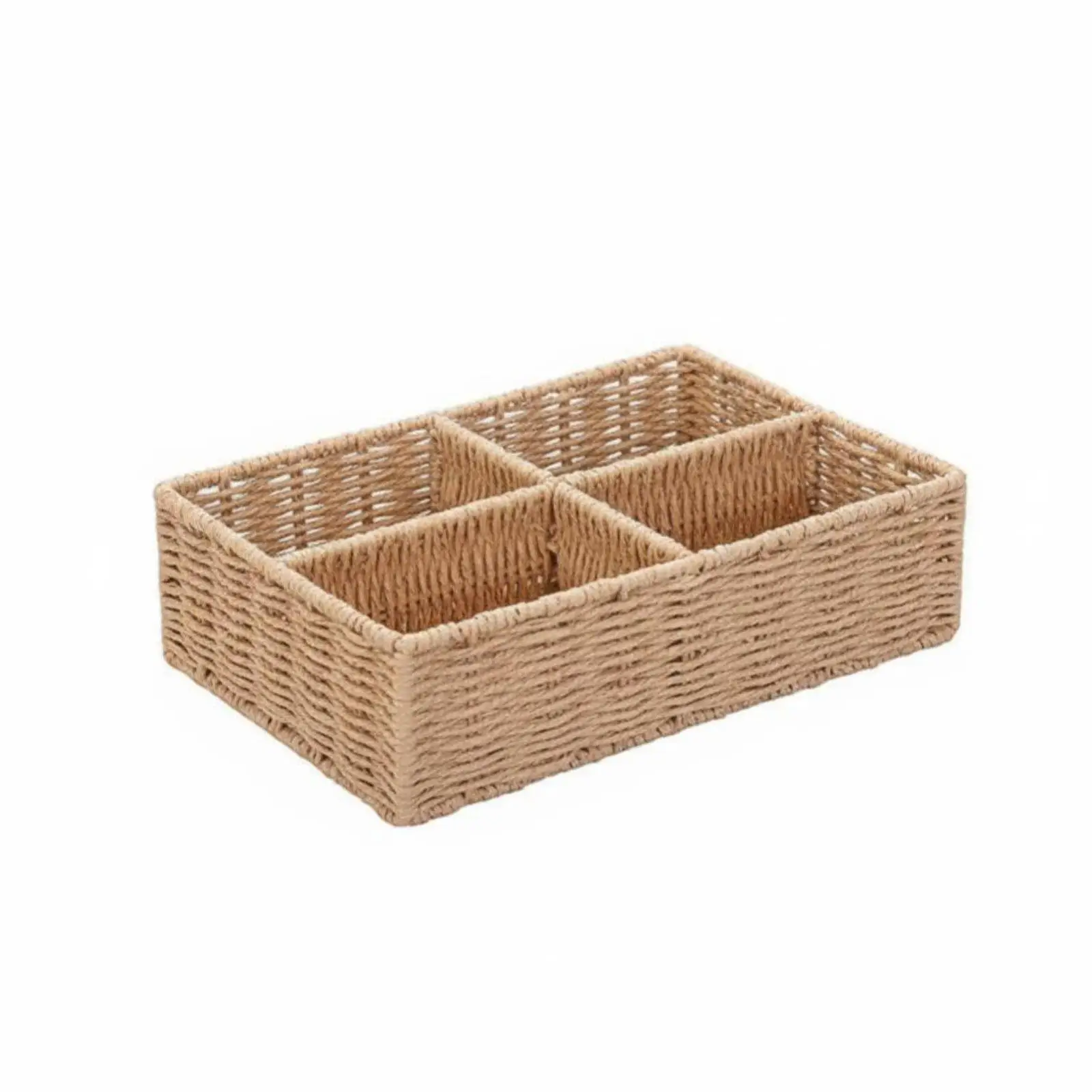 Rustic Wicker Storage Basket Handcrafted Multi Grid Organizer Tray Home Decor for Vanity Drawer Tabletop