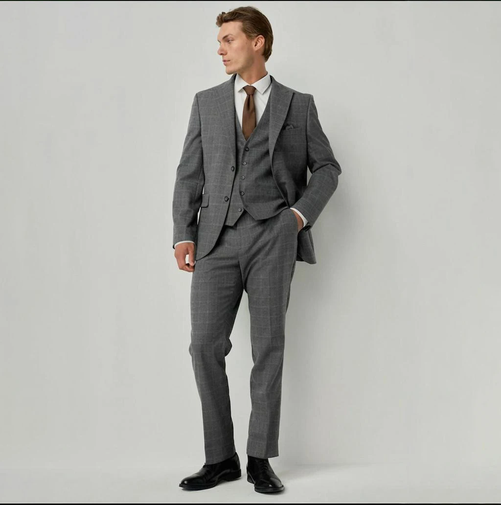 

Mens 3 Piece Check Flannel Suit Regular Fit One Button Blazer Elegant Wedding Banquet Suit Business Outfits Customize