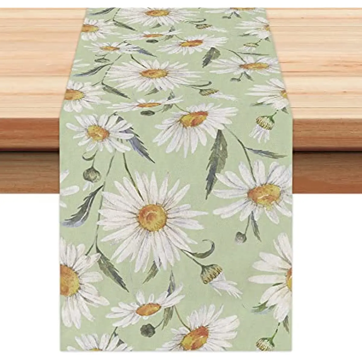 Daisy Green Spring Table Runner Summer Farmhouse Rustic Holiday Kitchen Dining Table Cloth Decoration Table Cover Party Decor