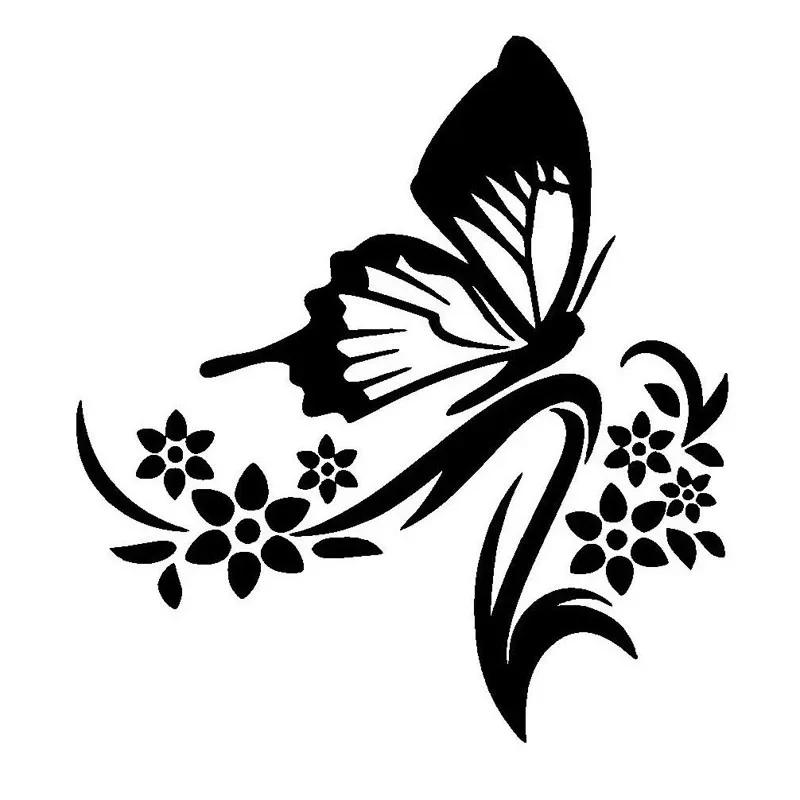 Cute Flowers and Butterflies Fresh Natural Pvc Car Stickers Personalized Car Shape Decoration Stickers Black/white, 15cm*14cm