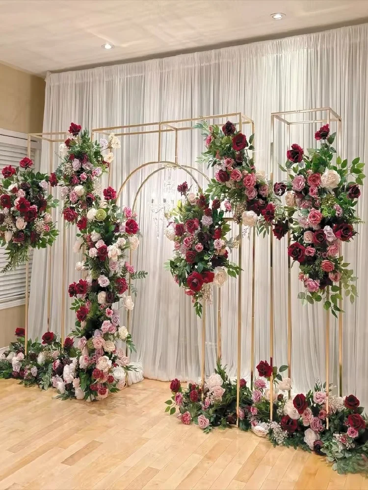 Eleganter Metall-Hochzeitsbogen, vergoldeter Goldrahmen für Bühnendekoration im Freien, Blumenständer, Party-Hintergrund – Detail 4